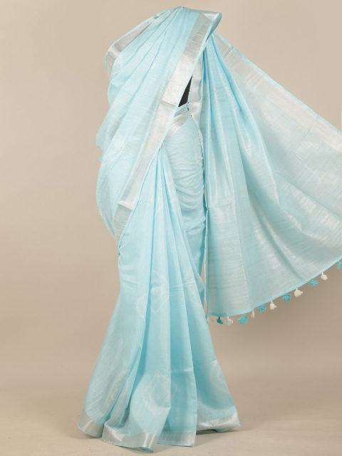 

Pothys Blue & White Geometric Printed Linen Blend Saree
