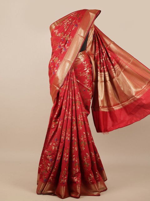 

Pothys Maroon & Gold Ethnic Motifs Zari Silk Blend Saree