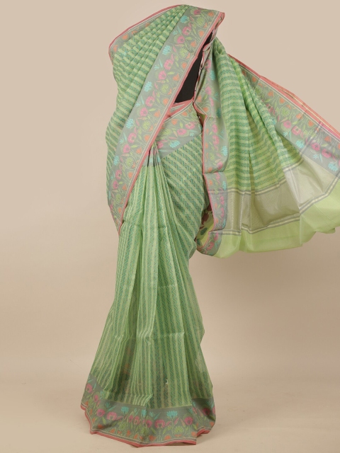 

Pothys Green & Pink Striped Supernet Saree