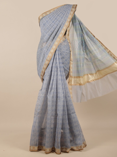 

Pothys Blue & Gold Geometric Woven Design Saree