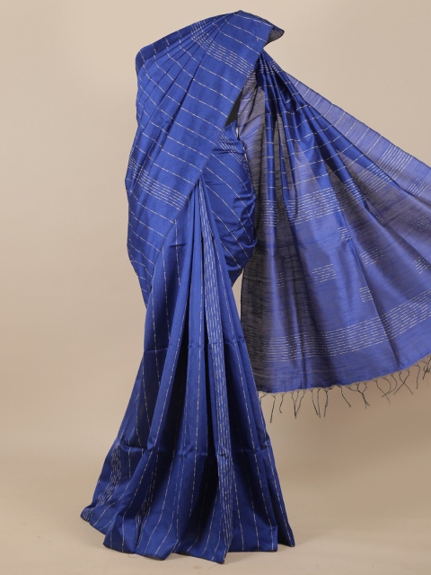 

Pothys Blue & White Striped Silk Blend Saree