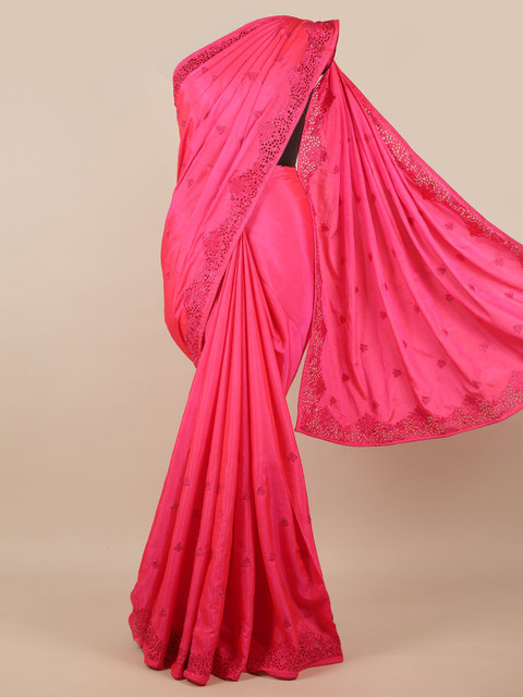 

Pothys Pink Embellished Embroidered Art Silk Saree