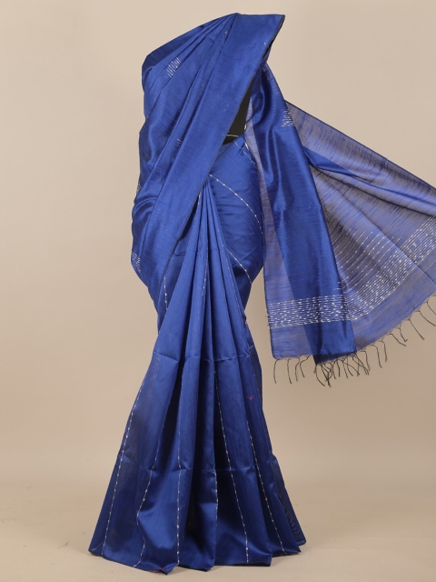 

Pothys Blue & Beige Geometric Embroidered Silk Blend Saree
