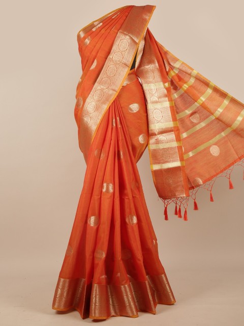 

Pothys Orange & Gold Ethnic Motifs Woven DesignSaree