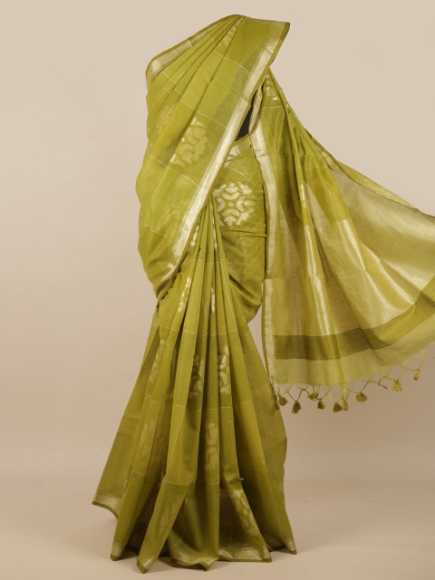 

Pothys Green & Silver-Coloured Ethnic Motifs Zari Woven Design Saree