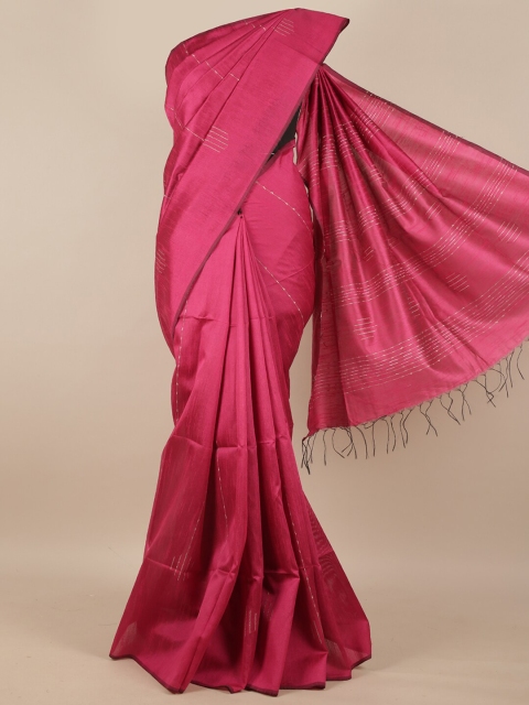 

Pothys Pink & Gold Striped Woven Design Silk Blend Saree