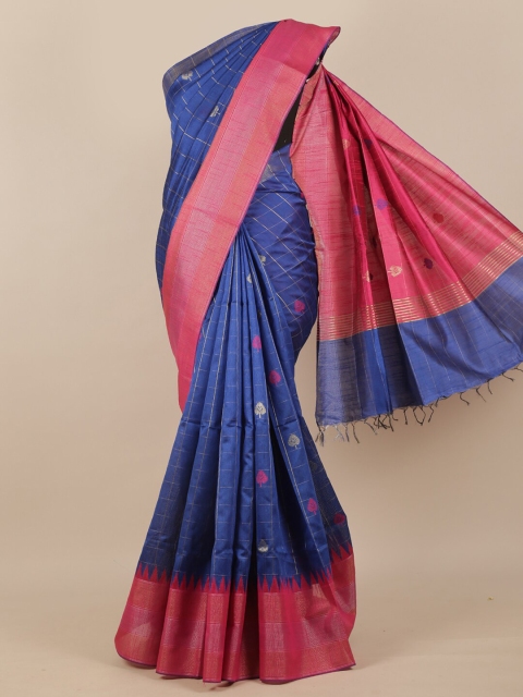 

Pothys Blue & Pink Checked Zari Jute Silk Saree