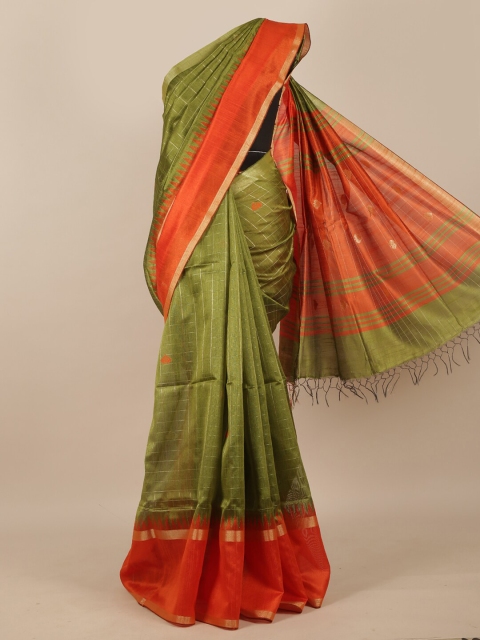 

Pothys Green & Orange Woven Design Jute Silk Saree