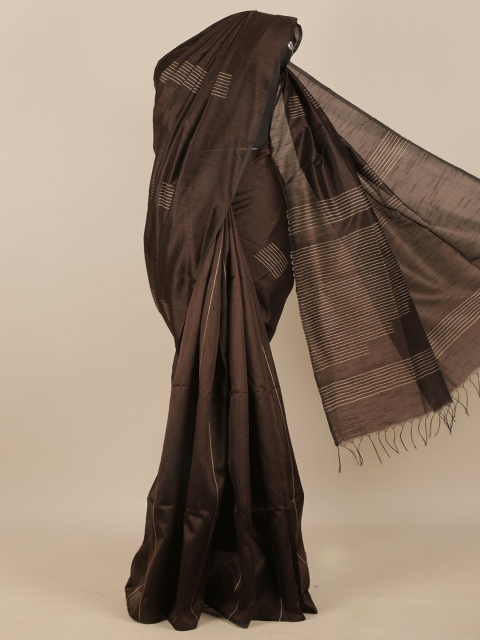 

Pothys Brown & Off White Striped Silk Blend Saree