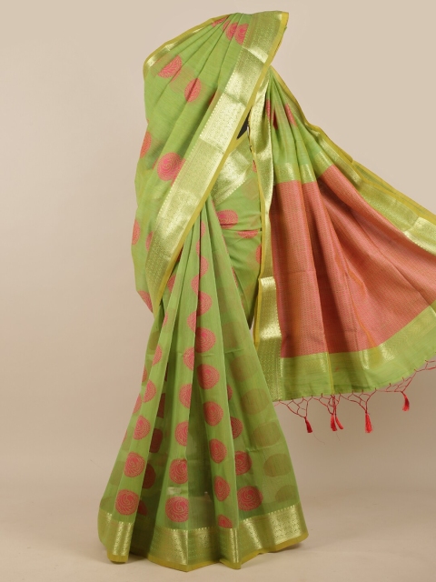 

Pothys Green & Pink Ethnic Motifs Zari Tissue Saree