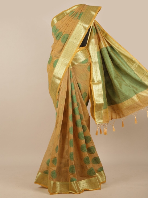 

Pothys Mustard & Green Ethnic Motifs Zari Tissue Saree