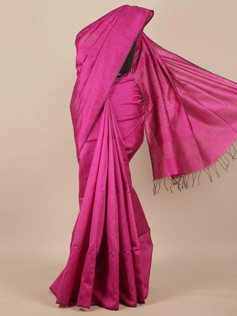 

Pothys Pink & Gold Striped Silk Blend Saree
