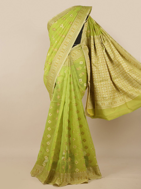 

Pothys Green & Beige Woven Design Zari Supernet Saree