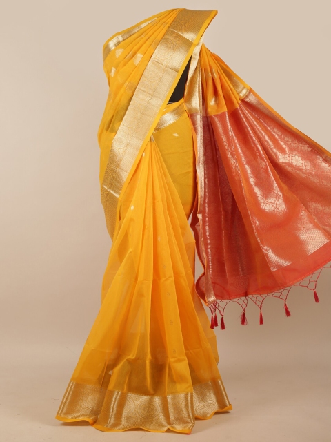 

Pothys Yellow & Red Ethnic Motifs Wove Design Zari Detail Saree