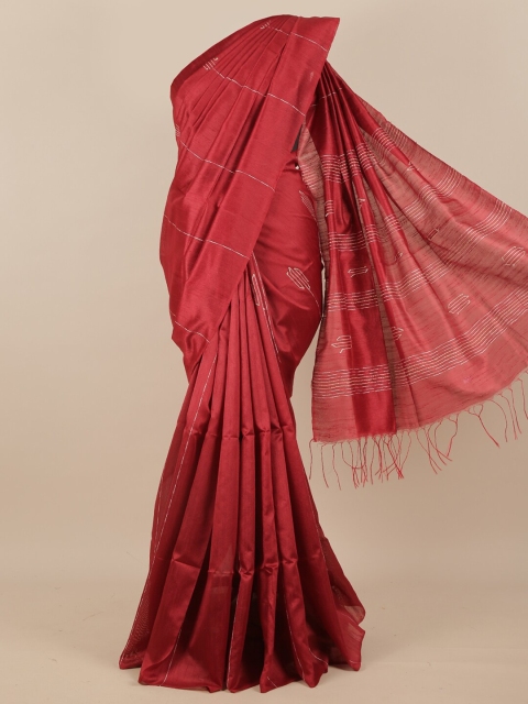 

Pothys Maroon & Gold Striped Embroidered Silk Blend Saree