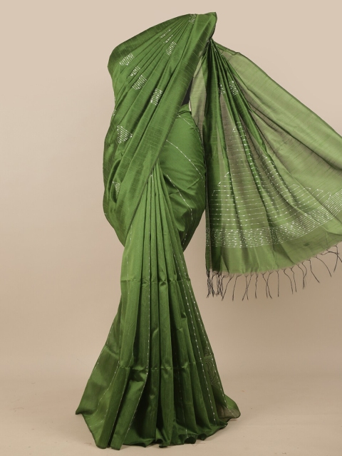 

Pothys Green Striped Silk Blend Saree