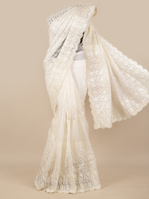 

Pothys White Floral Embroidered Net Saree