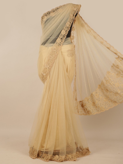 

Pothys Cream-Coloured Embellished Beads and Stones Net Saree