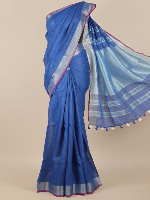 

Pothys Blue & Silver Zari Linen Blend Saree