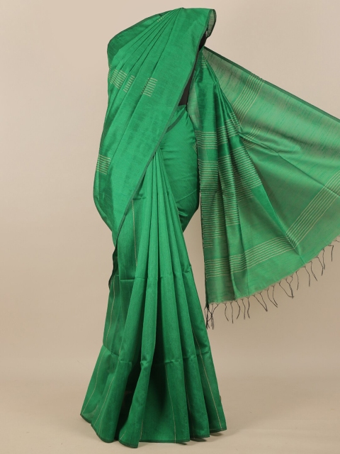 

Pothys Green & Gold Striped Embroidered Silk Blend Saree