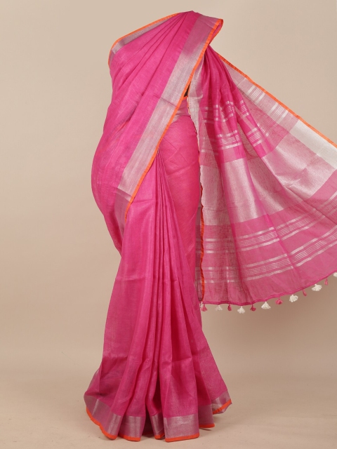 

Pothys Pink & Silver Zari Woven Design Detail Saree