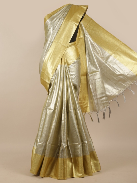 

Pothys Silver-Toned & Gold-Toned Woven Design Tissue Saree
