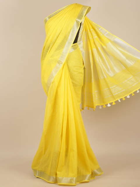

Pothys Yellow & Silver-Coloured Linen Blend Saree