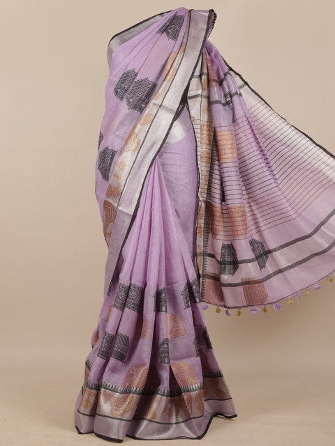 

Pothys Lavender & Black Ethnic Motifs Embroidered Zari Detail Saree