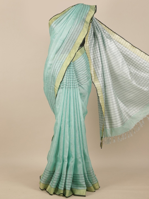 

Pothys Green & Gold-Coloured Striped Linen Blend Saree