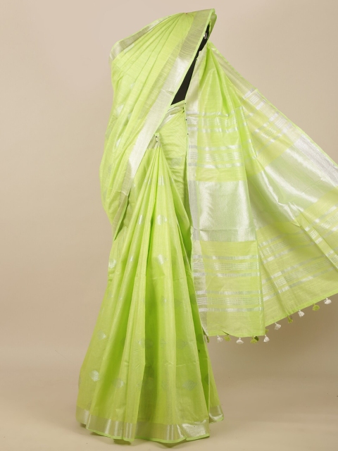 

Pothys Green & Silver Ethnic Motifs Woven Design Zari Detail Saree