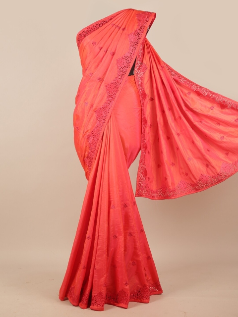 

Pothys Pink Embellished Schiffli Art Silk Saree