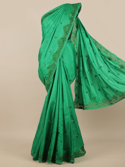 

Pothys Green Ethnic Motifs Embroidered Art Silk Saree