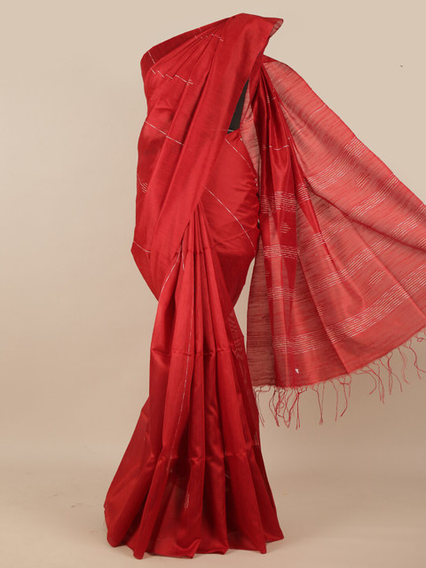 

Pothys Red Embroidered Silk Blend Saree