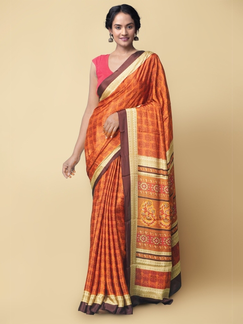 

Unnati Silks Orange & Beige Woven Design Pure Handloom Art Silk Patola Saree