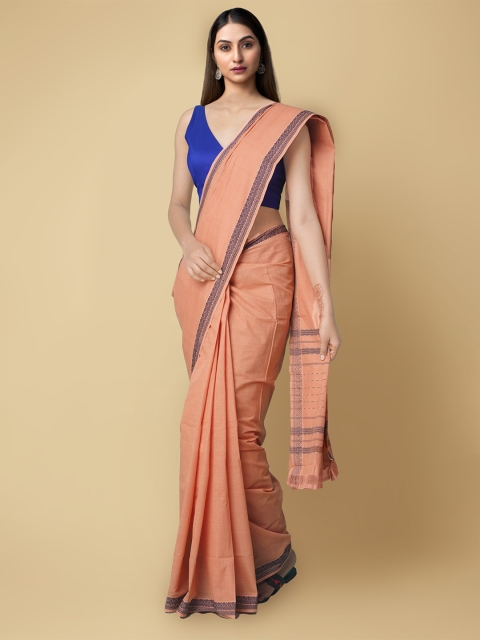 

Unnati Silks Peach-Coloured & Blue Pure Handloom Sustainable Cotton Venkatagiri Saree