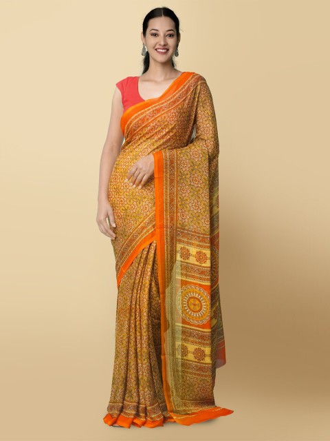 

Unnati Silks Yellow & Orange Floral Patola Sustainable Saree