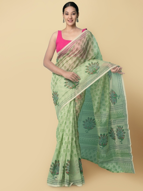 

Unnati Silks Green & Sea Green Ethnic Motifs Zari Supernet Patola Saree