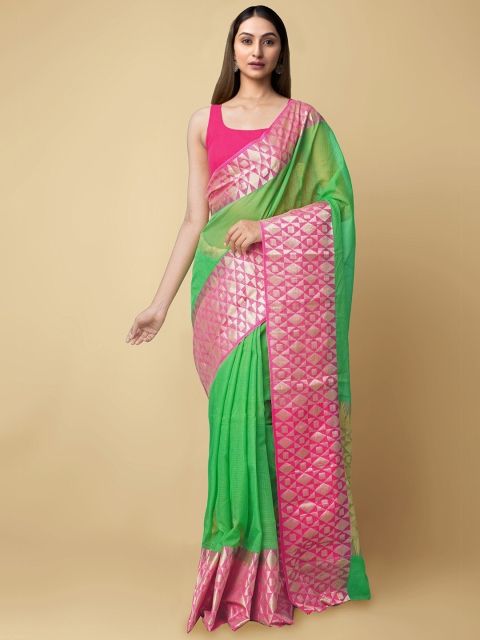 

Unnati Silks Green Woven Design Silk Blend Sustainable Kota Saree