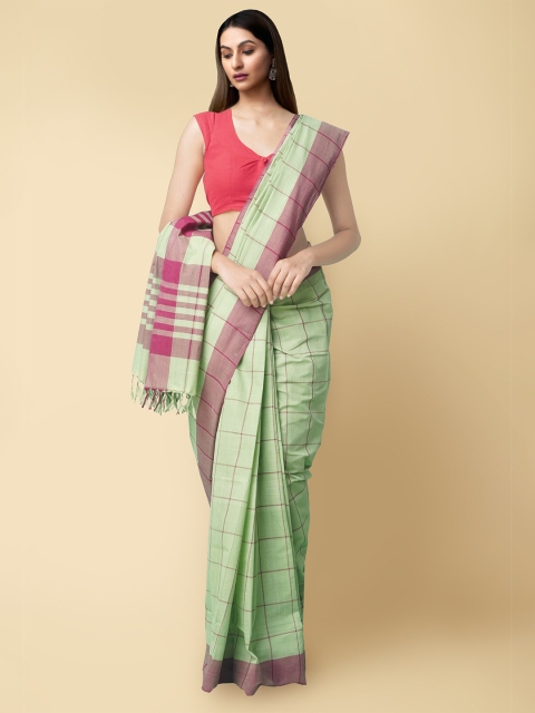 

Unnati Silks Green Checked Pure Cotton Venkatgiri Sustainable Saree