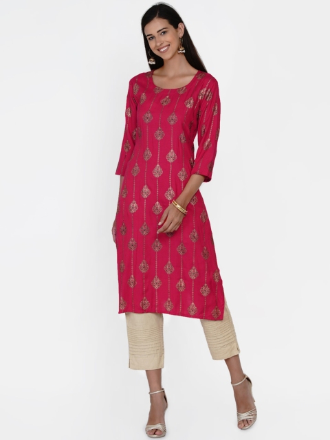 

Vastraa Fusion Women Red & Gold Ethnic Motifs Printed Kurta