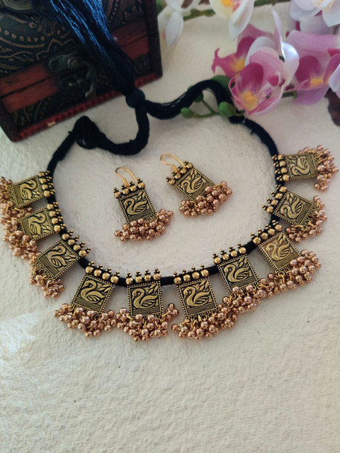 

Binnis Wardrobe Gold-Plated & Black German Silver Oxidised Antique Choker Jewellery Set