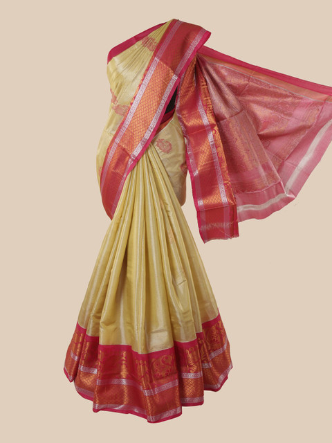 

Pothys Cream-Coloured & Red Woven Design Silk Cotton Saree