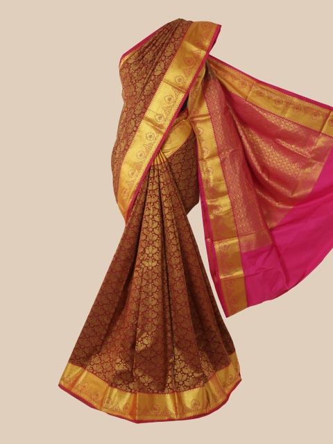 

Pothys Maroon & Gold-Toned Woven Design Pure Silk Saree