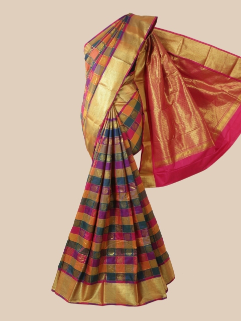 

Pothys Multicoloured Checked Zari Pure Silk Saree, Multi
