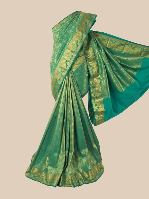 

Pothys Green & Gold-Toned Woven Design Zari Pure Silk Saree