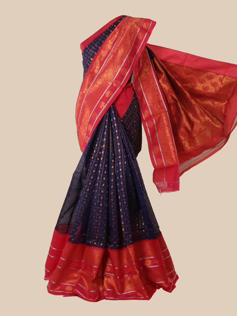 

Pothys Navy Blue & Pink Woven Design Silk Cotton Saree