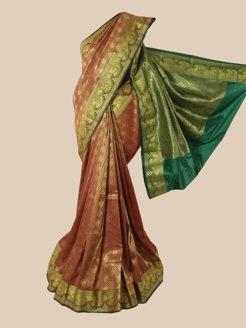 

Pothys Maroon & Gold-Toned Woven Design Zardozi Pure Silk Saree