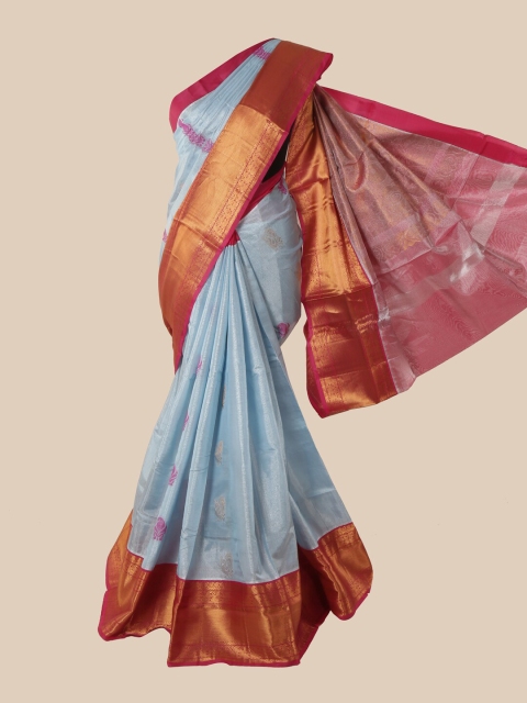 

Pothys Blue & Red Woven Design Zardozi Silk Cotton Saree