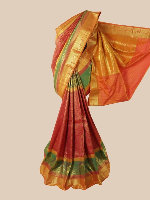

Pothys Pink & Green Ethnic Motifs Zari Pure Silk Saree