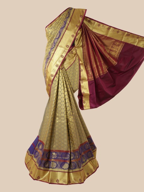 

Pothys Grey & Red Woven Design Zardozi Pure Silk Saree